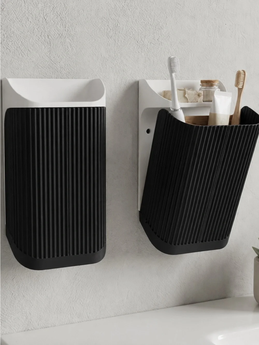 Wall Mounted Bathroom Organizer | Ribbed Storage Basket for Toothbrushes